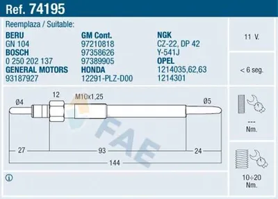 Produktbild von FAE 74195 Diesel Glühkerze für OPEL Corsa D Schrägheck (S07) M10x1.25