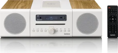 Produktbild von Lenco MC-375WHWD - HiFi Stereo-Set mit DAB+/FM-Radio, Bluetooth®, CD-Player und kabelloser Ladestation - Weiß/Holzoptik