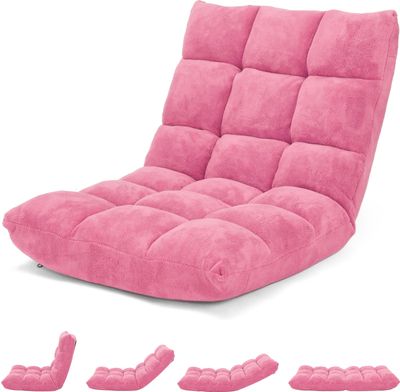 COSTWAY Bodenstuhl verstellbar, Bodensessel gepolstert, Bodenkissen mit Rückenlehne, Meditationsstuhl Fensterstuhl (Rosa)
