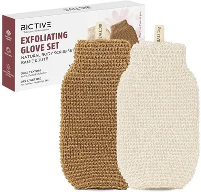 Produktbild von Bodenseife-Set aus 2 Exfolierenden Handschuhen aus Naturfasern für eine glatte & strahlende Haut