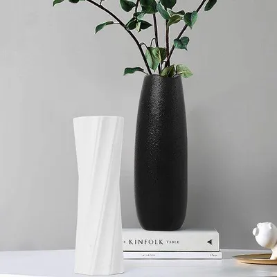 Produktbild von Unyqoos® Keramik-Blumenvase 2 Stück, schwarz – matte Deko-Vasen für Home‑Office & Tisch, Boho‑/Landhausstil, ideal für Trockenblumen