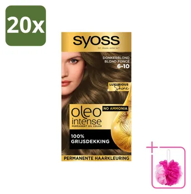 Imagen del producto de 20 tintes permanentes Syoss Oleo Intense 6-10 para cabello, color castaño claro, pack económico, 20 unidades