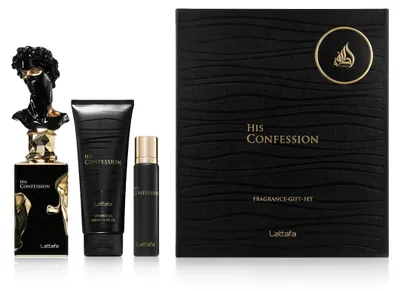 Image de Lattafa His Confession EDP 100 ml + EDP Miniature 12 ml + SG 100 ml (pour homme)
