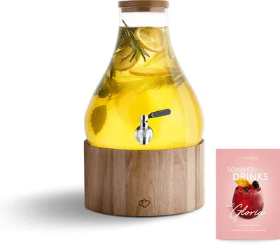 Produktbild von SPRINGLANE Glas Getränkespender 5,5L Greta mit Edelstahl-Zapfhahn & Ständer aus Eichenholz, Limonaden-Spender, Vintage Design Mason Jar