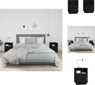 Produktbild von vidaXL Nachttische 2 Stk. Schwarz 40x34x55 cm Massivholz Kiefer -  Nachttische