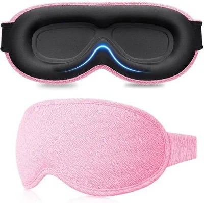Produktbild von 3D-Eyemasker für Seitenliebende, Lichtschutzeffekt, bequem und ergonomisch, verstellbar mit Gummibändern und Ohrstöpseln, Rosa