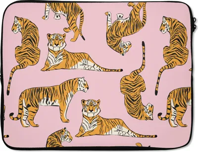 Produktbild von MuchoWow® Laptop Hülle 17 Zoll Laptoptasche Muster - Tiger - Tiere - Zipper - Schutzabdeckung