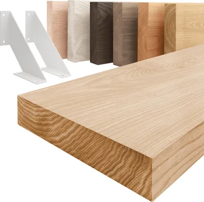 Produktbild von LAMO Manufaktur Wandregal Holz Gerade  |  Regal Farbe: Natur | mit weißem Vintage Regalträger | 60 cm