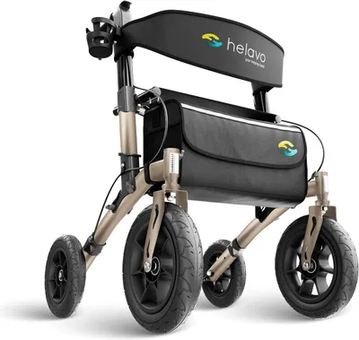 Productafbeelding van Rollator met luchtbanden voor buiten - Opvouwbaar en licht met zitfunctie, aluminium outdoor walker
