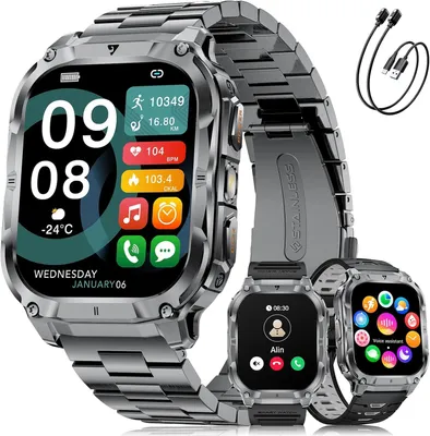 Produktbild von Militär Smartwatch Herren 2.0" HD Touchscreen 1000mAh Akku Fitnessuhr 200+ Sportmodi Herzfrequenz Schlaf SpO2 IP68 wasserdicht für Android iOS