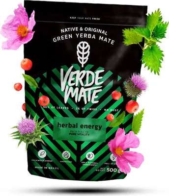 Produktbild von Verde Mate - Mate Tee Herbal Energy 500g - 5mm Dicke Blätter, Staubfrei - Kräuterig, Mild - Natürliche Energie - Luftgetrocknet - Yerba Mate Brasilien