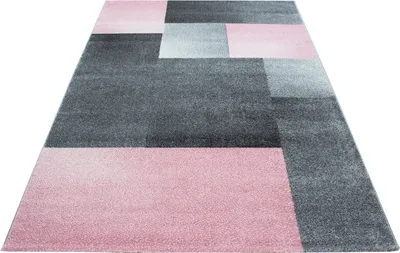 Produktbild von Kurzflor Teppich Wohnzimmer Pink 240x340 Rechteck Kariertes Design aus Polypropylen
