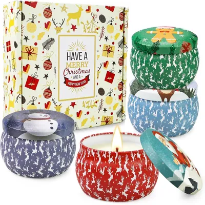 Produktbild von Duftkerzen Weihnachten Geschenkset 4er Pack Sojawachs 30h Brenndauer Lavendel Tanne Keks Zimt Apfel