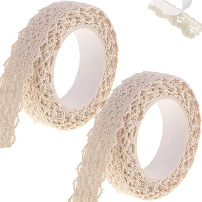 Produktbild von Selbstklebendes Spitzenband - 2 Rollen - 1,5 cm breit - Spitzenborte aus Baumwolle - Spitzenbesatz für DIY,Hochzeit und Scrapbooking - Beige