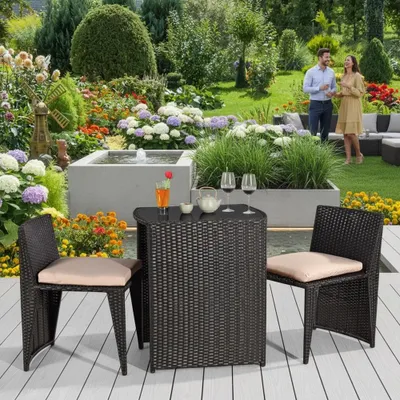 Produktbild von Melko Gartenmöbel 3er Set Sitzgarnitur Polyrattan Essgruppe Gartengarnitur - Schwarz
