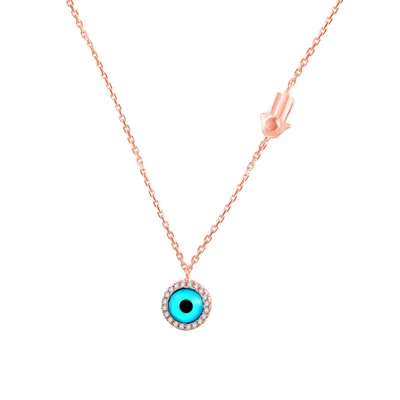 Produktbild von Karisma Damen Silber 925 Anhänger Fatima Hand und Nazar Auge Collier Kette Verlängerung 5cm - Roségold Weiße Steine