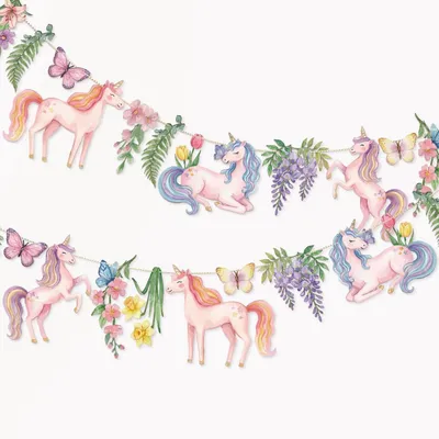Immagine prodotto di Ghirlanda di unicorno, rosa, decorazioni per feste di compleanno per bambini, carta