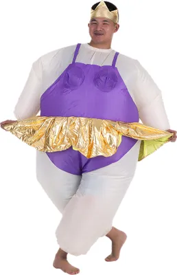 A person wearing an inflatable ballerina costume.