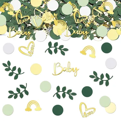 Productafbeelding van Babyshower decoratie set met 200 stuks confetti in groen en goud