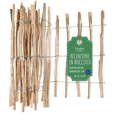 Immagine prodotto di Creative Home Recinzione Naturale per Prato 80cm x 5m | Legno in Nocciolo Flessibile | Distanza tra i rami: 3-5cm | Bordura da Giardino
