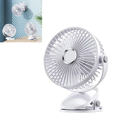 Image de Ventilateur de table sans fil ZELURXX, fonction veilleuse, mini, à poser/à pince/à suspendre, peut être  près du lit ou sur un bureau, 16,9 x 9,5 x 21 cm, blanc