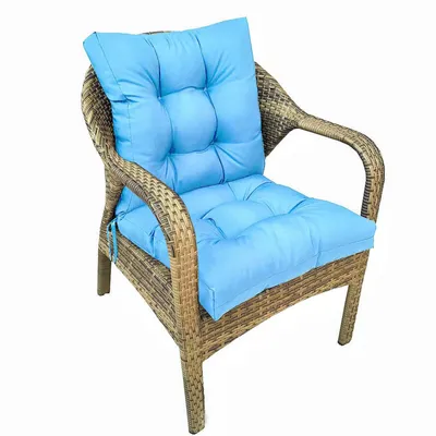 Produktbild von Wasserdicht Stuhlkissen Sitzkissen und Rückenkissen für Stühle Sessel- Indoor und Outdoor Hochlehner Auflagen (Hellblau)