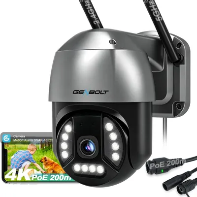 Obrázok produktu pre Vonkajšia bezpečnostná kamera, 8MP, 4K, PoE, Wi-Fi - PTZ, bezdrôtová - nočné videnie v farbách - plast, žltá farba