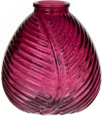 Produktbild von INNA-Glas Flaschenvase NELLOMIO mit Blattstruktur, Glas, pink-klar, 13 cm, Ø 12 cm - Farbige Vase