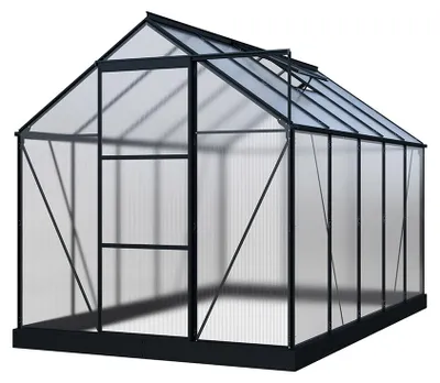 Produktbild von HOME DELUXE Gewächshaus WALENA – Schwarz Matt, Aluminium/PC-Panels (310 × 190 × 193 cm) | UV-Schutz, Schiebetür, mit Fundament