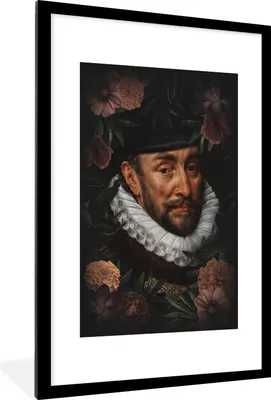 Produktbild von MuchoWow® MuchoWow® Gerahmtes Poster Wilhelm von Oranien - Adriaen Thomasz - Blumen 60x90 cm - Poster mit zchwarzem Bilderrahmen - Dekoration - Wandposter Wohnzimmer - Hochwertig