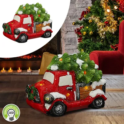 Produktbild von Truck mit LED Beleuchtung 20x14x12cm Weihnachtsbaum Weihnachtsdeko Auto Weihnachtstruck Steinzeug