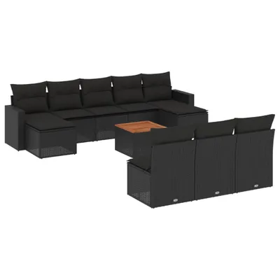 Zdjęcie produktu dla vidaXL 11-częściowa sofa ogrodowa z poduszkami z czarnego polirattanu