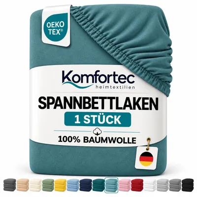 Produktbild von Komfortec Jersey Spannbettlaken 180x200 cm, 100% Baumwolle, Dunkelgrün