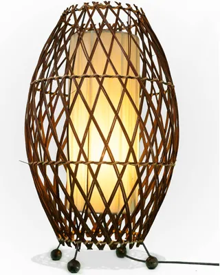 Produktbild von Bali asiatische Lampe Deko-Leuchte aus Rattan & Stoff, Stimmungsleuchte Stehleuchte aus traditioneller Handarbeit Simandra 41x25 cm, weiß
