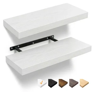 Image de Ensemble de 2 étagères murales flottantes - Étagères en bois avec supports invisibles