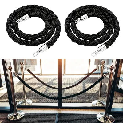 2 Absperrseile mit Haken, 1,5 m, schwarz, Edelstahl