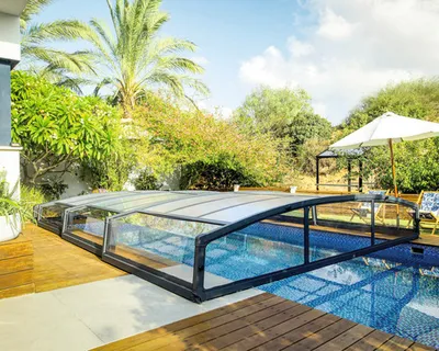 Image de Abri de piscine télescopique 4x8m noir - Palram - 706018 - majorca