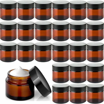 Zdjęcie produktu dla Słoiczki na krem 60 ml, 25 sztuk, szkło bursztynowe, do kosmetyków
