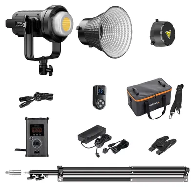Produktbild von Walimex pro LED Niova Plus 120 W + Stativ Set, dimmbare Videoleuchte mit Bi-Color plus Blitzstativ bis 256 cm Höhe mit Federdämpfung