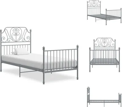 Produktbild von vidaXL Bettgestell Grau Metall 90x200 cm -  Betten & Bettgestelle