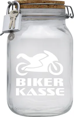 Produktbild von Spardose Geld Geschenk Ideen Biker Kasse Transparent Größe XL 2 Liter