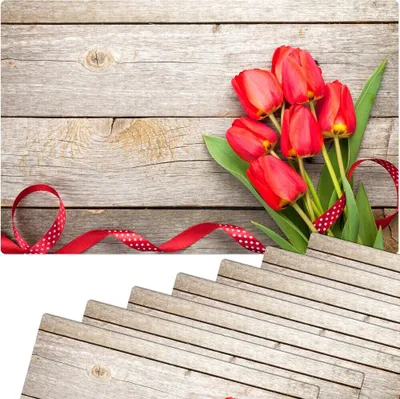 Produktbild von Abwaschbare Tischsets 8er Set Tulpen Blumen & Holz-Optik