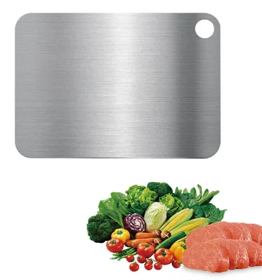 Produktbild von Schneidebrett aus Titan, 14,5 x 23,5 cm, Schneidebrett aus Edelstahl, doppelseitig, lebensmittelecht, für Fleisch, Obst und Gemüse.