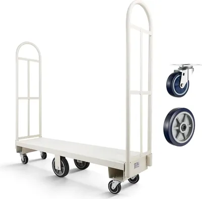 Image de Chariot à plate-forme VEVOR 907 kg, chariot de transport pour charges lourdes, chariot de stockage industriel à 6 roues et deux poignées amovibles, pour entrepôts, ateliers, usines, 1525 x 410 x 1510 mm