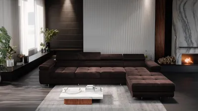 Obrázok produktu pre FurMeb24 ECKSOFA LAZZANO MAXI MONOLITH 29 - pravá strana - DARK BROWN - s posteľným boxom a funkciou spánku