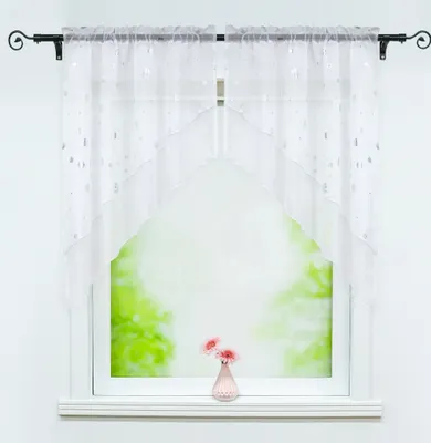 Produktbild von Joyswahl Scheibengardine 2-Teilige Voile Bogen Kurzstores Doppelschichtige Küchengardinen mit Glänz Kreise Tunnelzug Silber HxB 125x120 cm