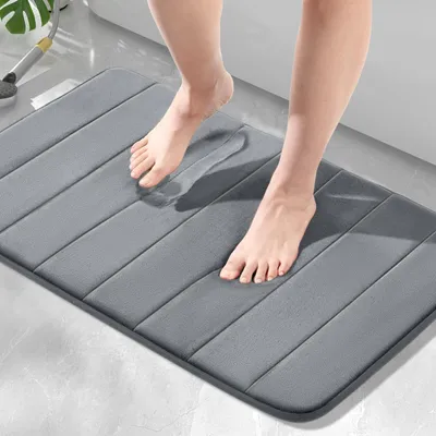 Image de Tapis de bain en mousse à mémoire de forme, antidérapant, 50 x 80 cm, gris foncé, absorbant, lavable