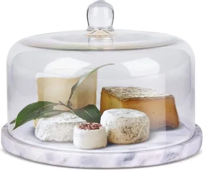 Image de Planche à pâtisserie multifonctionnelle en marbre avec support en verre, planche à pâtisserie, plat de service, planche à découper, plateau à fromage avec support pour boulangers, pâtisseries, biscuits, viennoiseries, 22 cm