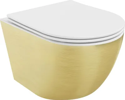 Produktbild von Mexen Lena WC-Schüssel Rimless mit langsam schließendem Slim-Sitz, Duroplast, weiß/golden Linienmuster - 30224007