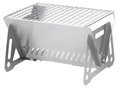 Image de Barbecue portable au charbon de bois, pliable, en acier inoxydable, dimensions : 21 × 16,5 × 12,5 cm, couleur : argent
